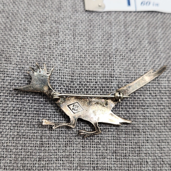 Vintage Navajo Zuni Roadrunner Sterling Turquoise Coral Pin Brooch - Picture 3 of 3